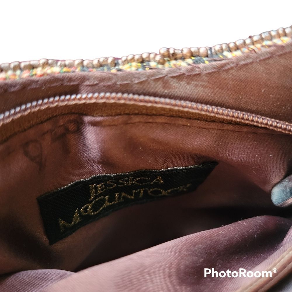 Jessica McClintock bag beaded tapestry evening bag with hoop handles - Picture 4 of 5